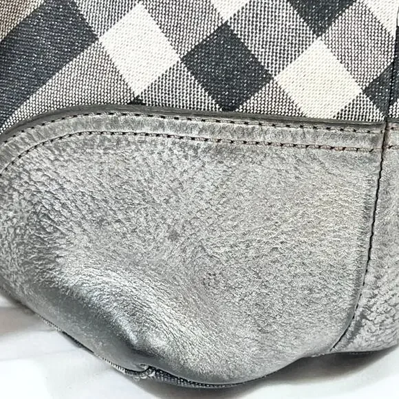 Burberry Super Nova Shimmer Check Tote Bag Canvas Leather Trim Open Top Pockets - Picture 12 of 16